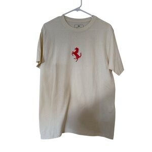 Ferrari Fan Merch Cream T-Shirt with Red Logo Medium Leclerc Sainz F1